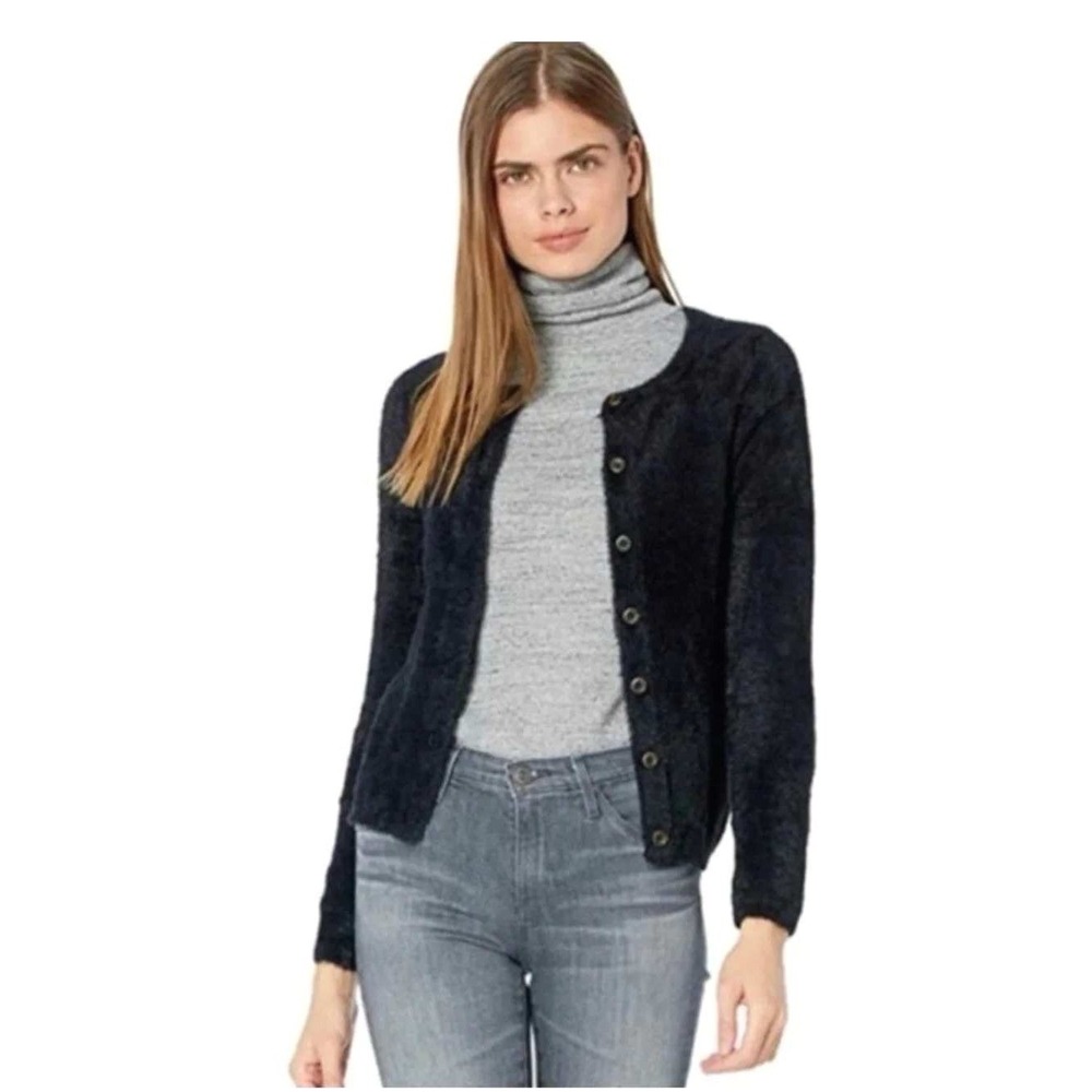 Madewell Hewitt Black Fuzzy Button Cardigan Sweater XXS Dark Romance Cottagecore
